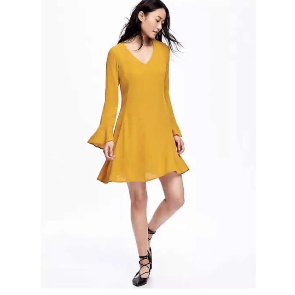Old Navy Mustard Crepe Swing Dress